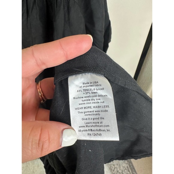 Mara Hoffman Linen Maxi Dress Puffy Sleeves Round Neck Keyhole Front Black XL - Picture 5 of 8